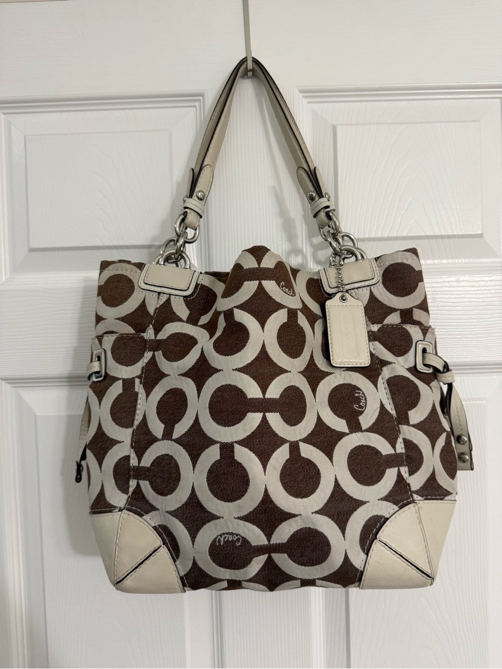 Vintage Coach Peyton Espresso Signature Canvas Tote Bag